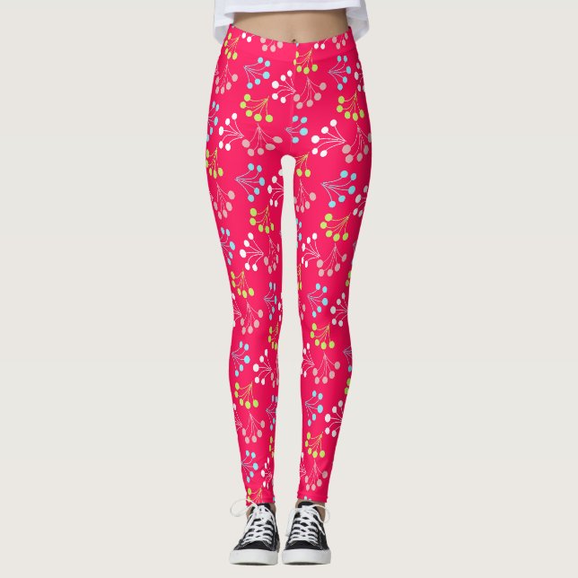 Solid colour berries simple pattern retro sixties  leggings (Front)