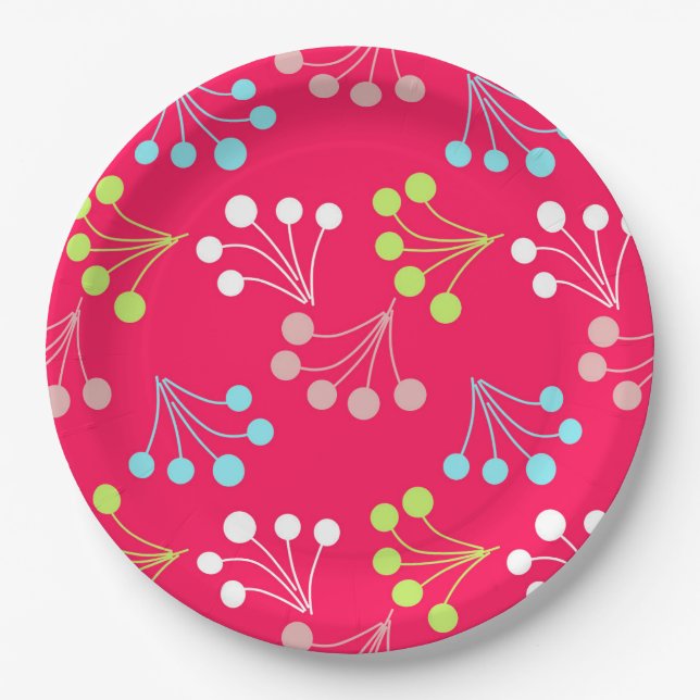 Solid colour berries simple pattern retro sixties  paper plate (Front)