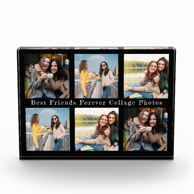 Solid Colour Black Best Friends Collage Photo Bloc (Front)