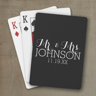 Solid Colour Black Mr & Mrs Wedding Favours Playing Cards
