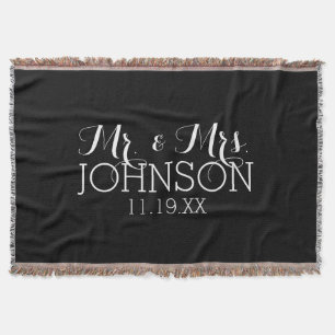 Solid Colour Black Mr & Mrs Wedding Favours Throw Blanket
