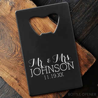 Solid Colour Black Mr & Mrs Wedding Favours Wallet Bottle Opener