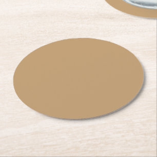 Solid Colour: Camel Brown / Tan Round Paper Coaster