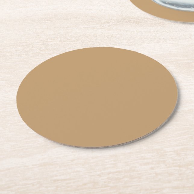 Solid Colour: Camel Brown / Tan Round Paper Coaster (Angled)