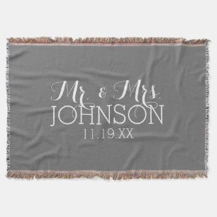 Solid Colour Charcoal - Mr & Mrs Wedding Favours Throw Blanket