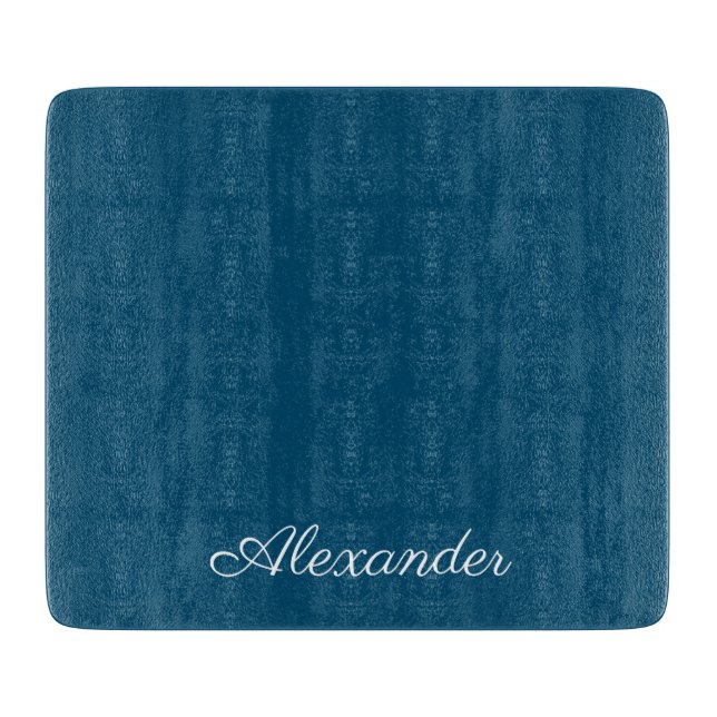 Solid Colour Dark Teal Blue template White Script  Cutting Board (Front)