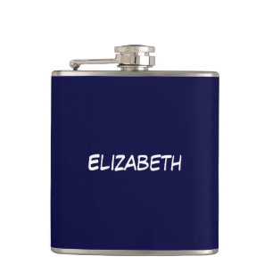 Solid Colour DIY BG, Name Monogram - Navy Blue Hip Flask