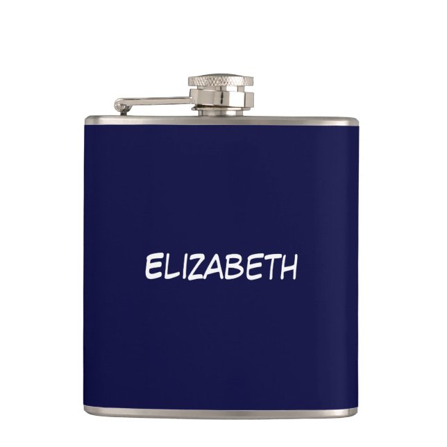 Solid Colour DIY BG, Name Monogram - Navy Blue Hip Flask (Front)