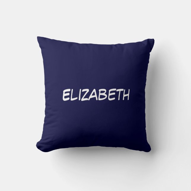 Solid Colour DIY BG, Name Monogram - Navy Blue Throw Pillow (Front)