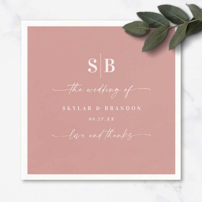Solid Colour Dusty Rose Pink Monogrammed Wedding Napkin (Creator Uploaded)