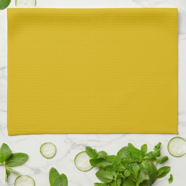 Solid colour goldenrod plain mustard yellow kitchen towel (Folded)
