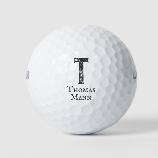 Solid colour grey initials and name golf balls (Front)