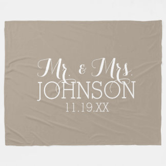 Solid Colour Linen Beige - Mr & Mrs Wedding Favour Fleece Blanket