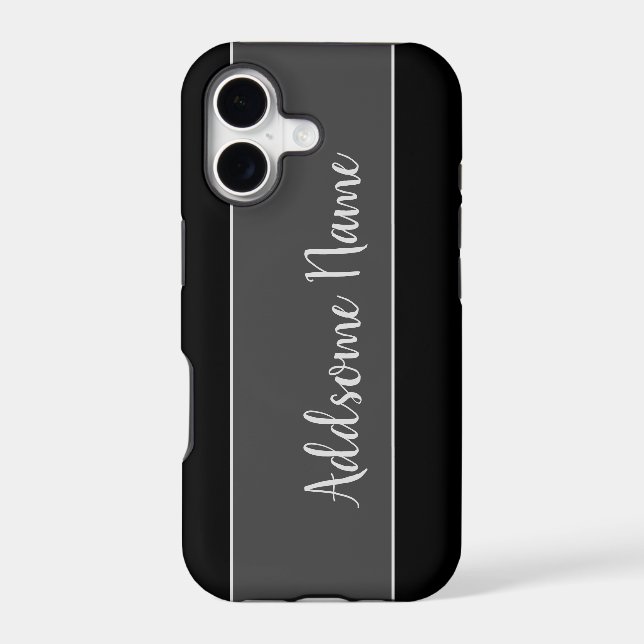 Solid Colour Modern Basic Black Monogrammed (Back)