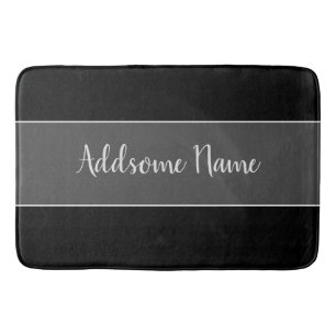 Solid Colour Modern Basic Black Monogrammed Bath Mat