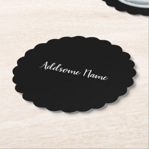 Solid Colour Modern Basic Black Monogrammed Paper Coaster