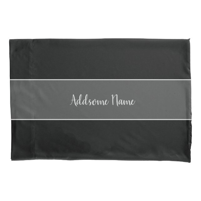 Solid Colour Modern Basic Black Monogrammed Pillowcase (Front)