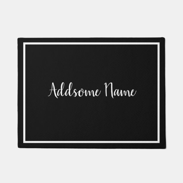 Solid Colour Modern Basic Black White Monogrammed Doormat (Front)