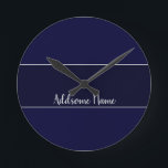 Solid colour Navy Blue Modern Stylish Round Clock<br><div class="desc">Custom Template Customized designs. Personalize with your own name, a great gift for anyone including yourself.</div>