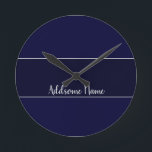 Solid colour Navy Blue Modern Stylish Round Clock<br><div class="desc">Custom Template Customized designs. Personalize with your own name,  a great gift for anyone including yourself.</div>