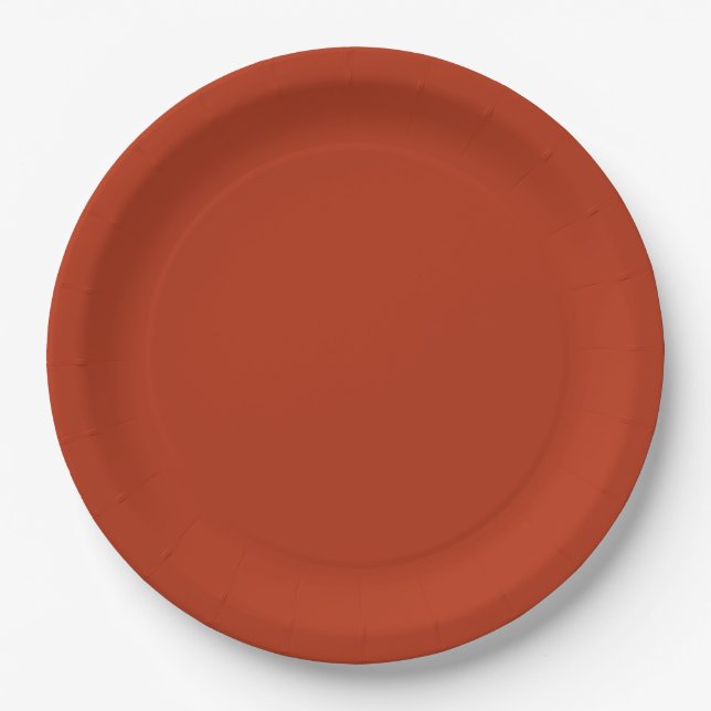Solid colour plain burnt orange red paper plate (Front)
