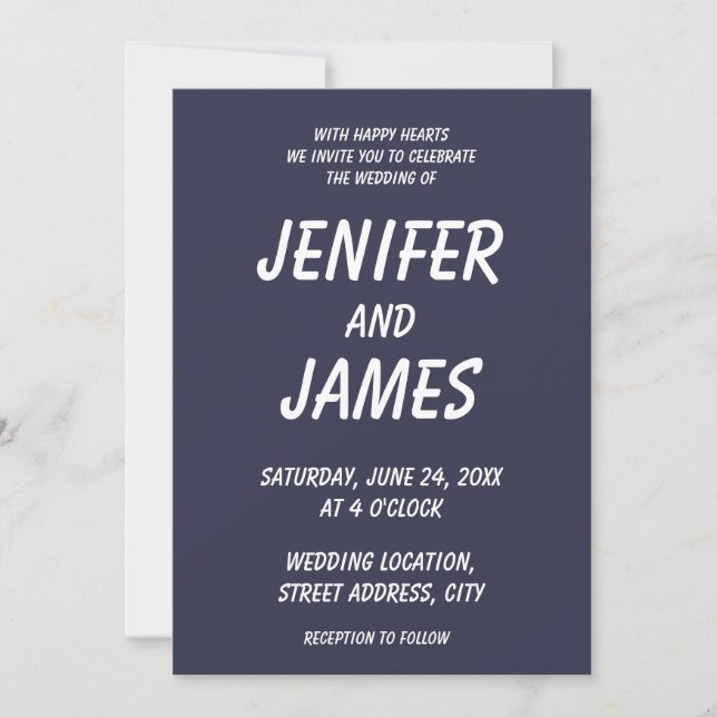 Solid colour plain Evening dark Blue Invitation (Front)