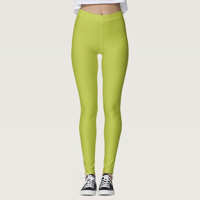 Solid colour plain lime green lemon grass leggings (Front)