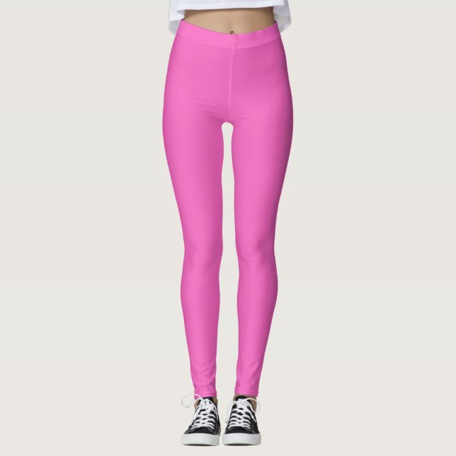 Solid colour plain orchid bright pink leggings (Front)