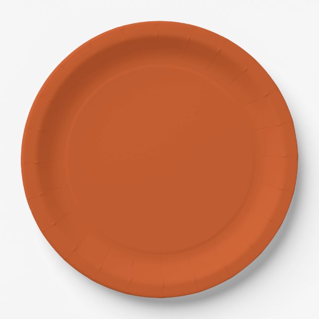 Solid colour plain rusty burnt orange paper plate (Front)