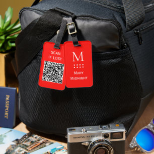  Solid Colour QR code Scan if lost Candy Apple Red Luggage Tag