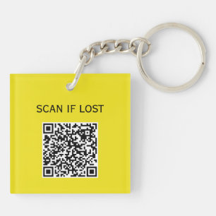 Solid Colour QR code Scan if lost Neon Canar Yello Keychain