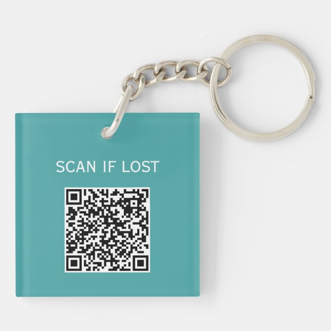 Solid Colour QR code Scan if lost Pastel Blue Gree Keychain (Back)