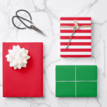 Solid Colour Red Green with Red and White Stripes Wrapping Paper Sheet<br><div class="desc">A modern trio of solid red and green with red and white stripes wrapping paper sheets. A compliment to your gifts for the holiday season.</div>