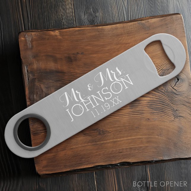 Solid Colour Silver - Mr & Mrs Wedding Favours Bar Key (Custom Bar Key)