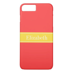 Solid Coral Red, Pineapple Ribbon Name Monogram iPhone 8 Plus/7 Plus Case