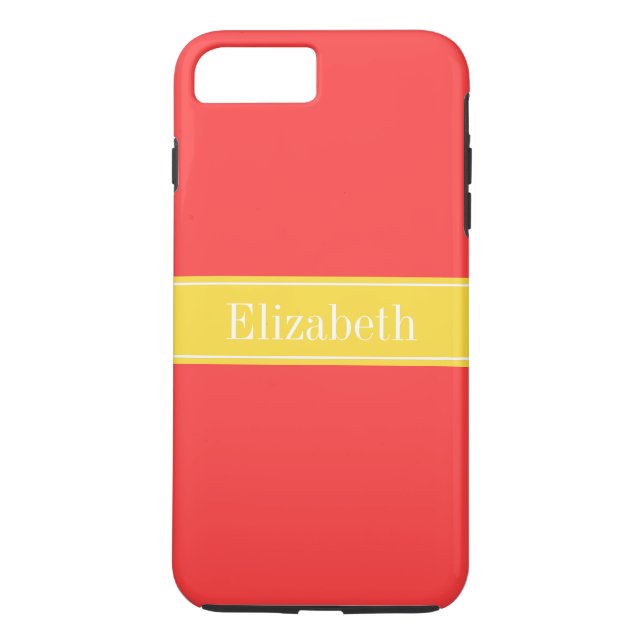 Solid Coral Red, Pineapple Ribbon Name Monogram Case-Mate iPhone Case (Back)
