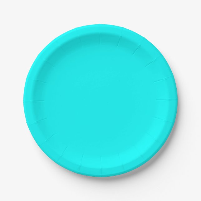 Solid Cyan 7 Inch Round Party Paper Plate (Front)