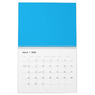 Solid Cyan Blue Background   Summer Minimal Style Calendar