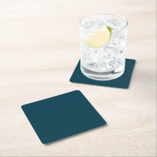 Solid deep aqua teal blue square paper coaster