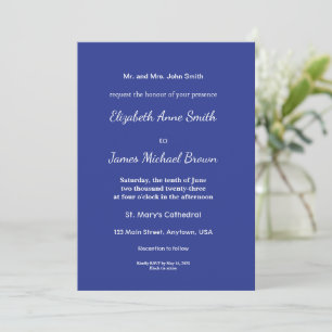 Solid Deep Blue Backdrop Bold Minimalist Design Invitation