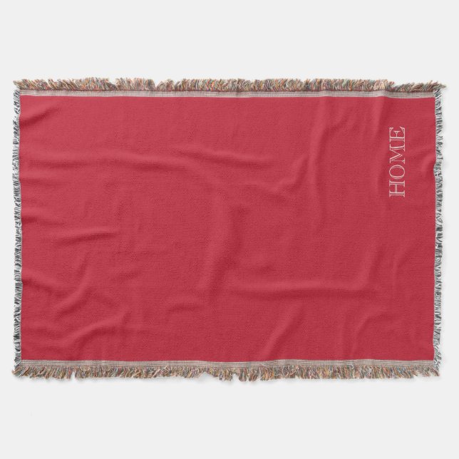 Solid Deep dark red HOME throw blanket (Front)
