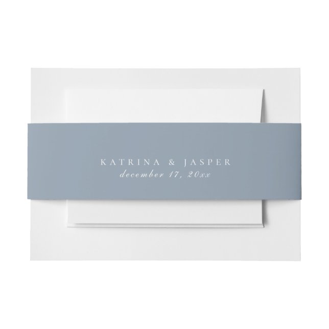 Solid Dusty Blue Colour Wedding Invitation Belly Band (Front Example)