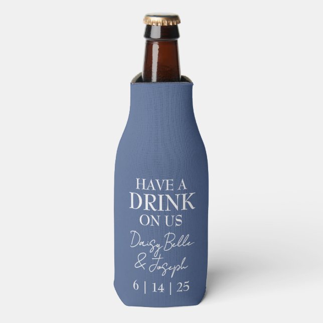 Solid Dusty Blue Wedding Bottle Cooler (Bottle Front)