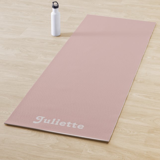 Solid Dusty Blush Retro Font Yoga Mat (In Situ)