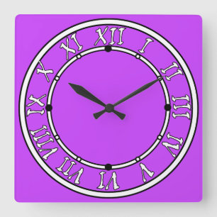 solid fluorescent bright neon purple square wall clock