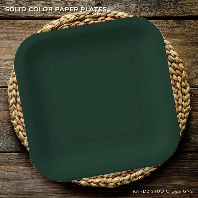 Solid Forest Green Paper Plates for Any Event  (Plates are av ailable in square or rounded shapes, and two different sizes. More colors available.)