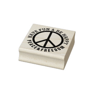 Solid Frame & Icon - PEACE + your Text Rubber Stamp