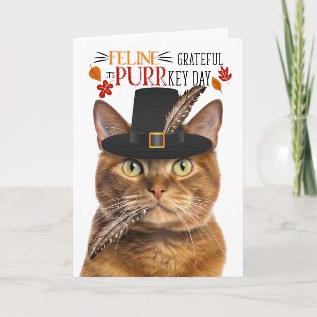 Solid Ginger Cat Grateful for PURRkey Day Holiday Card (Front)