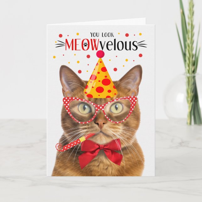 Solid Ginger Cat MEOWvelous Birthday Card (Front)