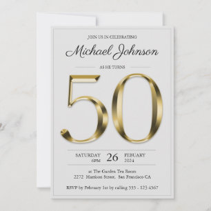Solid Gold 50th Birthday Light Grey Elegant Party Invitation